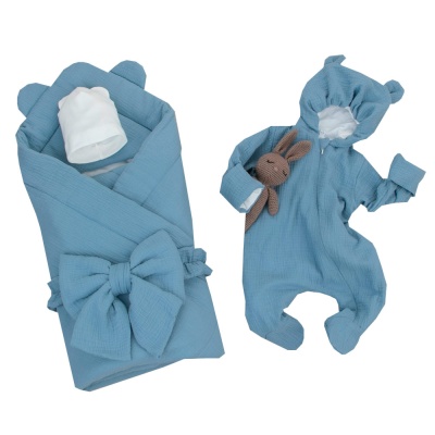 Комплект на выписку 4 предмета Муслин лето KiDi 4.219(Мс)-52/62 серо голубой 1